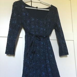 Thyme Maternity Navy Blue Lace Tie Midi Dress